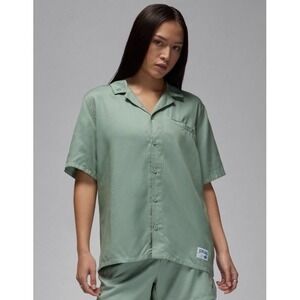 Nike Jordan Women's Button Front Shirt Small Green Lyocell Camp Collar NWT